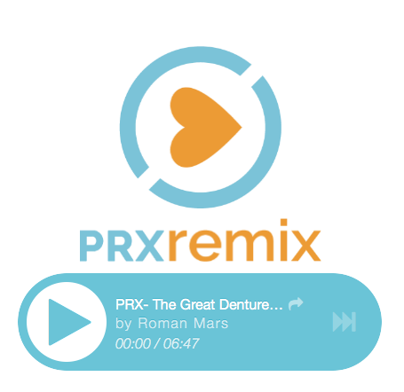 Einfacher geht es kaum: Die PRX Remix Website. Man kann den aktuellen Beitrag abspielen, teilen oder überspringen.