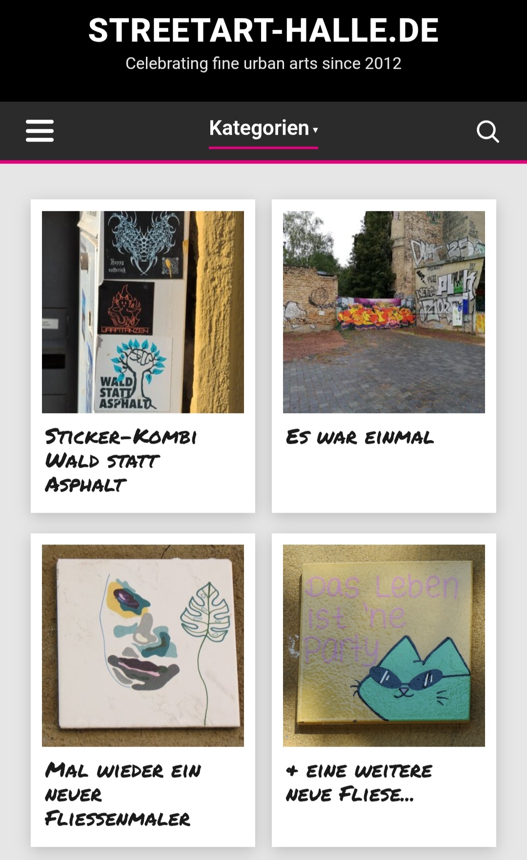 Screenshot der Seite StreetArt Halle mit Karte und Fotos